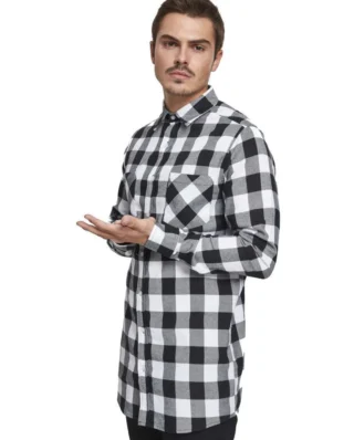 URBAN CLASSICS LONG CHECKED SHIRT TB1000 BLACK WHITE