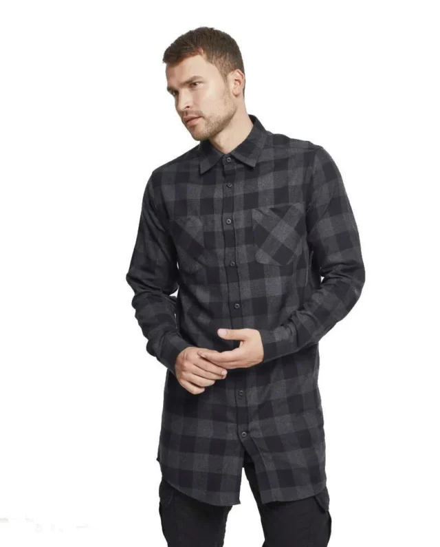 URBAN CLASSICS LONG CHECKED FLANELL SHIRT 1000 CHA/BLK