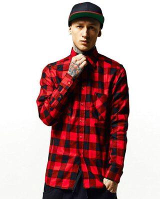 URBAN CLASSICS CHECKED FLANELL SHIRT TB297 BLACK RED