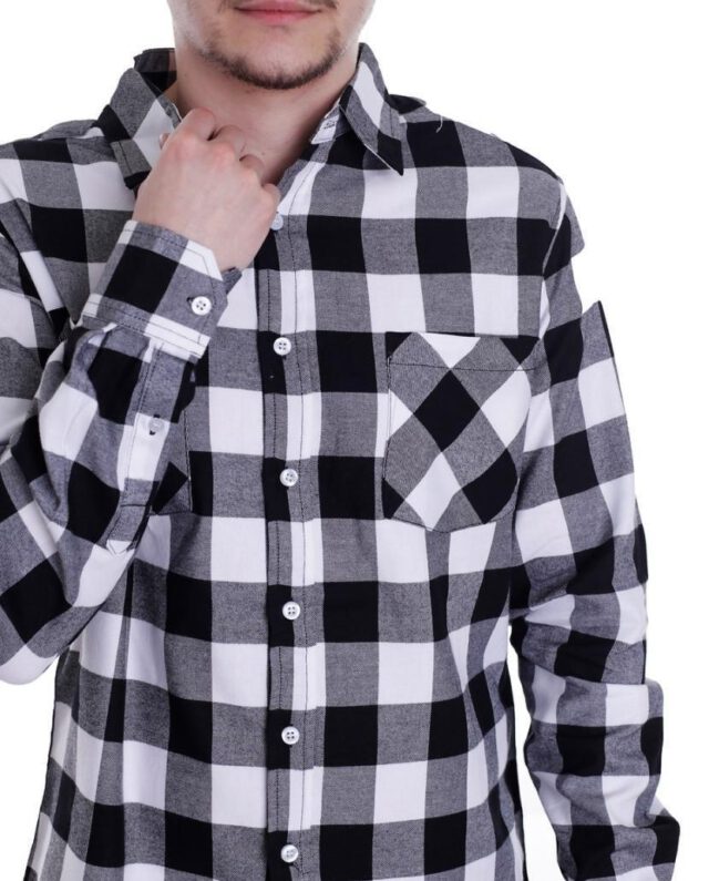 URBAN CLASSICS CHECKED FLANELL SHIRT TB297 BLACK/WHITE - UrbanClassics