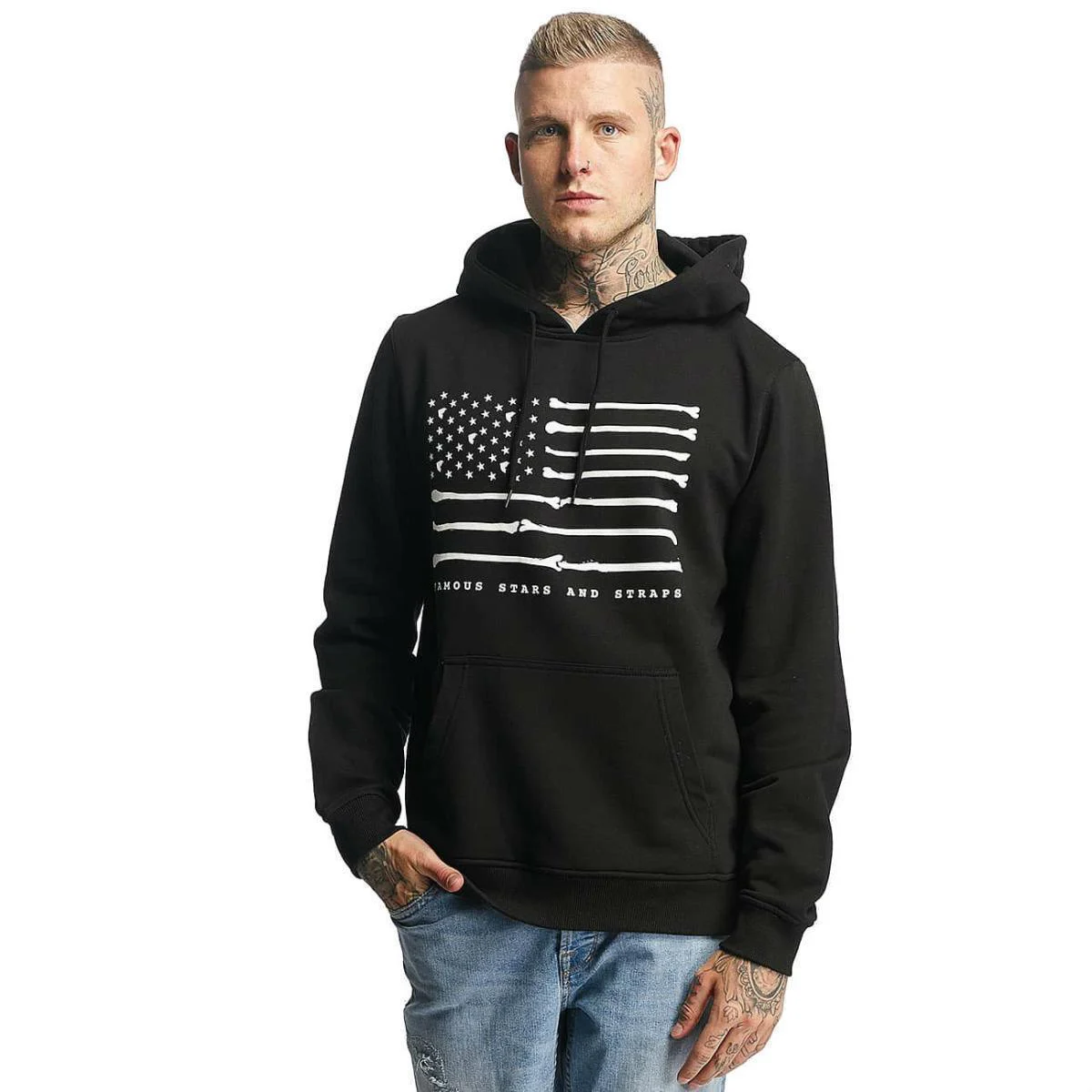 FAMOUS STARS AND STRAPS MEN HOODIE BONE FLAG BLACK