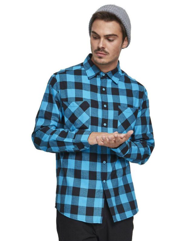 URBAN CLASSICS CHECKED FLANELL SHIRT TB297 BLK/TUR