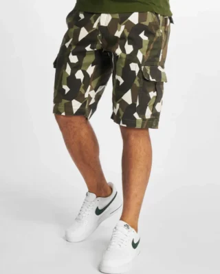 URBAN CLASSICS GEOMETRIC CAMO STRETCH TWILL CARGO SHORTS TB2902 WOOD CAMO