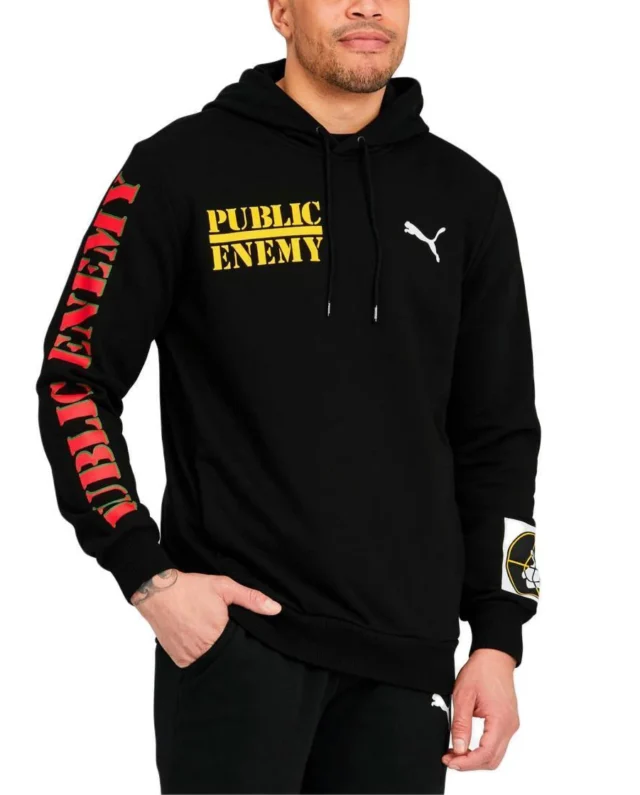 ROCK OFF X DEF JAM PUBLIC ENEMY UNISEX PULLOVER HOODIE TARGET (BACK PRINT) BLACK