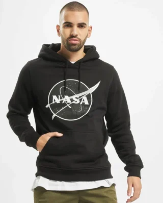 MISTER TEE NASA BLACK-AND-WHITE INSIGNIA MT1194 HOODY BLACK