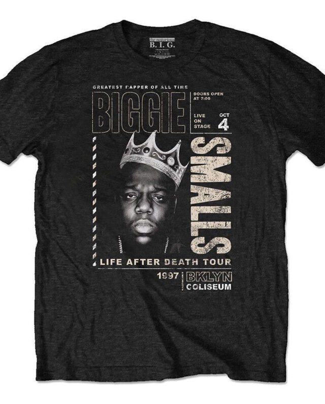 ROCK OFF BIGGIE SMALLS UNISEX T-SHIRT: LIFE AFTER DEATH TOUR (ECO-FRIENDLY) BLACK