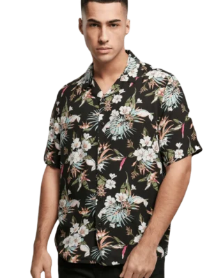 URBAN CLASSICS VISCOSE AOP RESORT SHIRT TB4150 BLACKTROPICAL
