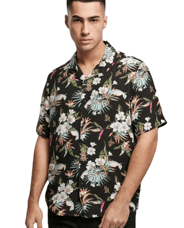 URBAN CLASSICS VISCOSE AOP RESORT SHIRT TB4150 BLACKTROPICAL