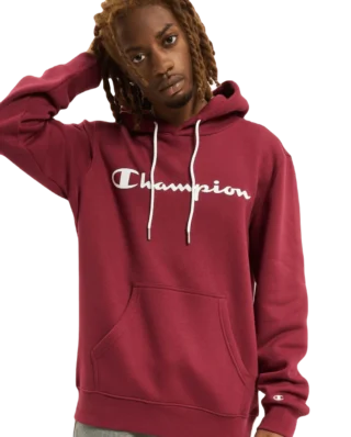 CHAMPION LEGACY SCRIPT LOGO PRINT COTTON TERRY HOODIE 2214743 CHA VS516 BURGUNDY RED