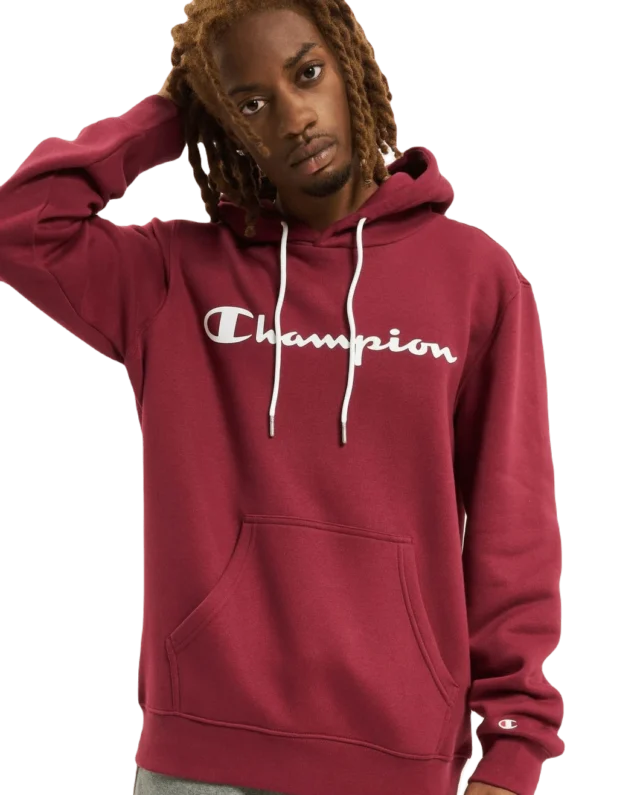CHAMPION LEGACY SCRIPT LOGO PRINT COTTON TERRY HOODIE 2214743 CHA VS516 BURGUNDY RED