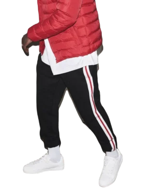 URBAN CLASSICS 3-TONE SIDE STRIPE TERRY PANTS TB2393 BLK/WHT/FIRERED - UrbanClassics