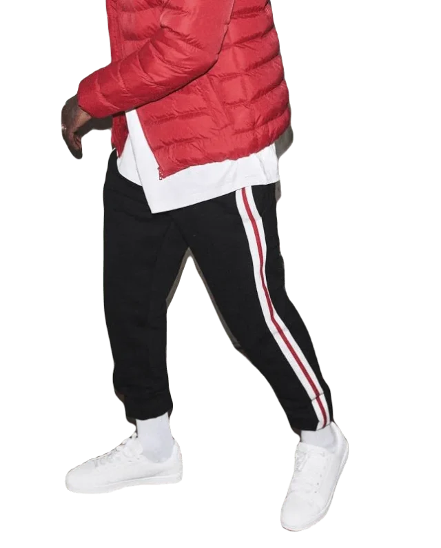 URBAN CLASSICS 3-TONE SIDE STRIPE TERRY PANTS TB2393 BLK/WHT/FIRERED - UrbanClassics