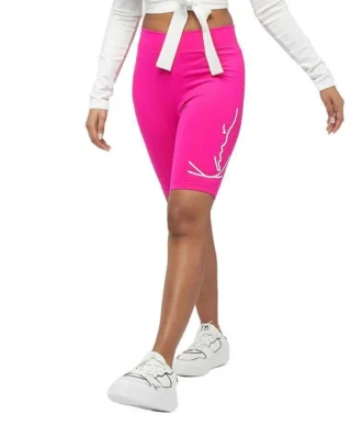 KARL KANI WOMAN SIGNATURE RIB CYCLING SHORTS PINK - KARL KANI