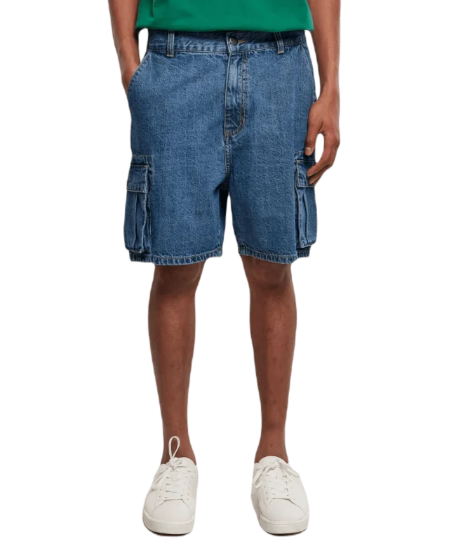 URBAN CLASSICS ORGANIC DENIM CARGO SHORTS MID INDIGO WASHED
