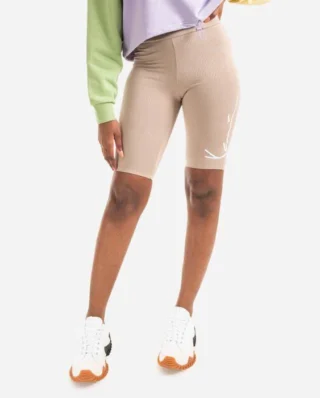 KARL KANI WOMAN SIGNATURE RIB CYCLING SHORTS TAUPE - KARL KANI
