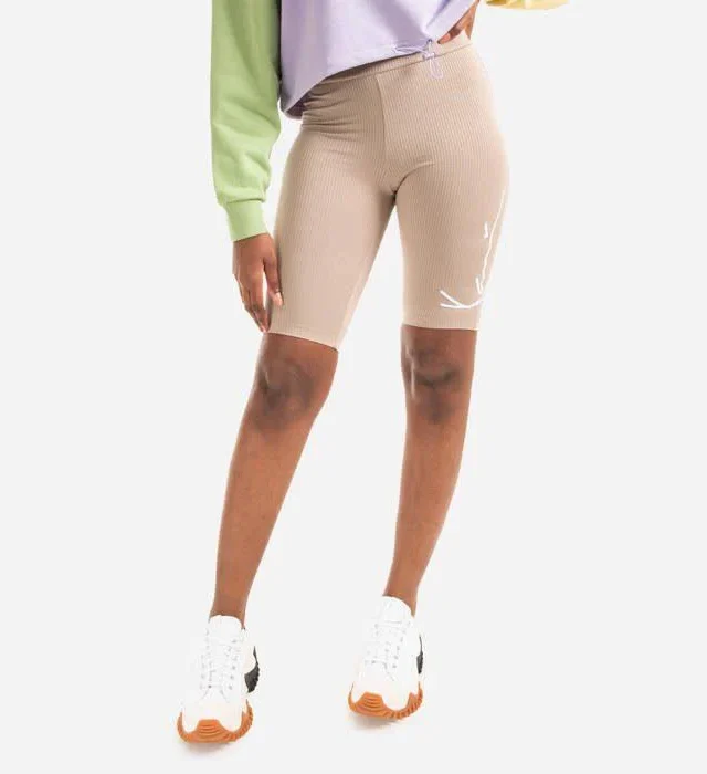 KARL KANI WOMAN SIGNATURE RIB CYCLING SHORTS TAUPE - KARL KANI