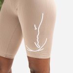 KARL KANI WOMAN SIGNATURE RIB CYCLING SHORTS TAUPE - Image 2