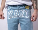 KARL KANI SERIF DENIM SHORTS BLEACHED BLUE - Image 2