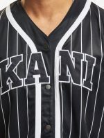 KARL KANI SERIF PINSTRIPE BASEBALL SHIRT BLACK/WHITE KM221-115-1 - Image 3