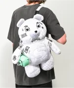 SPRAYGROUND SPLIT MEAN & CLEAN (THE CHECK) BEAR BACKPACK WHITE/LIGHT GREY B4079 - Image 2