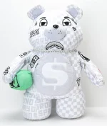 SPRAYGROUND SPLIT MEAN & CLEAN (THE CHECK) BEAR BACKPACK WHITE/LIGHT GREY B4079