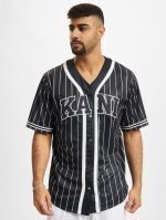 KARL KANI SERIF PINSTRIPE BASEBALL SHIRT BLACK/WHITE KM221-115-1 - Image 4