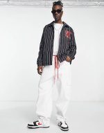 KARL KANI RETRO PATCH PINSTRIPE COACH JACKET BLACK - Image 5