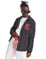 KARL KANI RETRO PATCH PINSTRIPE COACH JACKET BLACK
