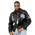 FUBU VARSITY LEATHER JACKET BLACK FM224-043-1