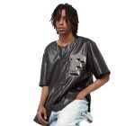 FUBU COLLEGE LEATHER BASEBALL JERSEY BLACK/LIGHT BLUE