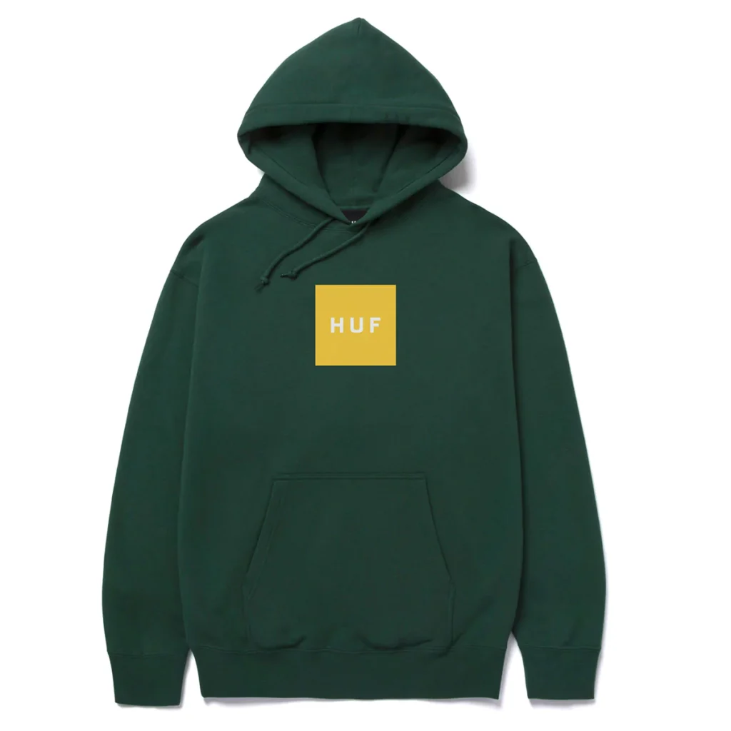 HUF ESSENTIALS BOX LOGO PULLOVER HOODIE FOREST GREEN