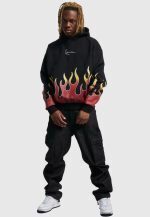 KARL KANI SMALL SIGNATURE FLAME OS HOODIE BLACK KM233-005-2 - Image 2
