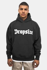 DROPSIZE HEAVY OVERSIZE FROTTEE EMBO HOODIE WASHED BLACK