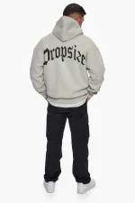 DROPSIZE HEAVY OVERSIZE PUFFER LOGO BACKPRINT HOODIE QUITE GREY - Image 4