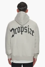 DROPSIZE HEAVY OVERSIZE PUFFER LOGO BACKPRINT HOODIE QUITE GREY - Image 2