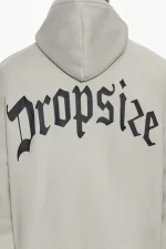 DROPSIZE HEAVY OVERSIZE PUFFER LOGO BACKPRINT HOODIE QUITE GREY - Image 3