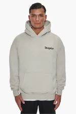 DROPSIZE HEAVY OVERSIZE PUFFER LOGO BACKPRINT HOODIE QUITE GREY