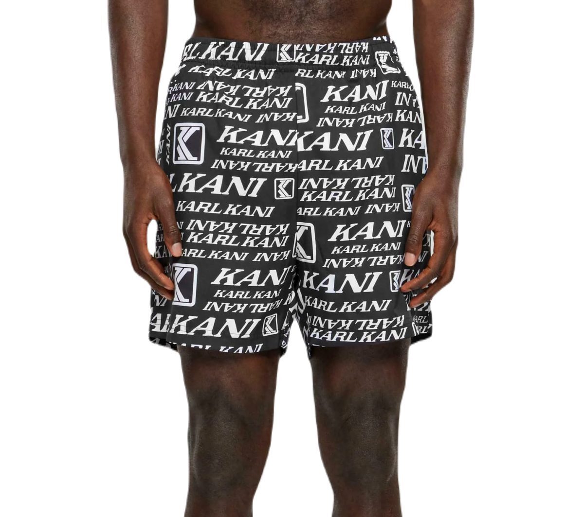 3531353Y5 KARL KANI RETRO EMBRO SWIM SHORTS BLACK/WHITE KM241-055-1 - Image 1