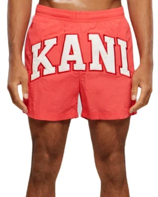 KARL KANI SERIF BOARD SHORTS RED/OFF WHITE KM241-052-2 - KARL KANI
