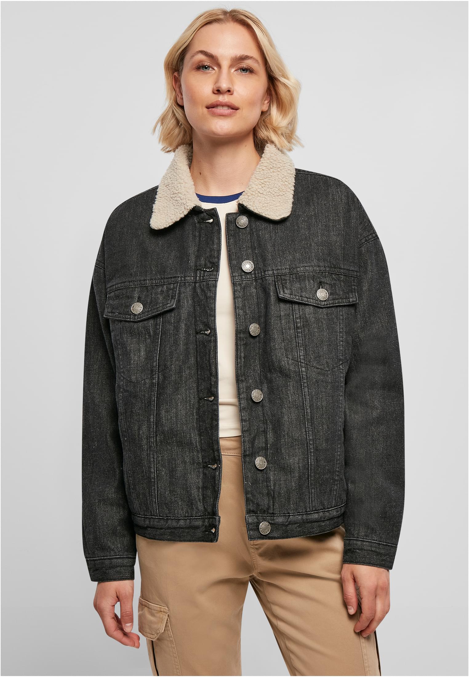 UrbanClassics Ladies Oversized Sherpa Denim Jacket