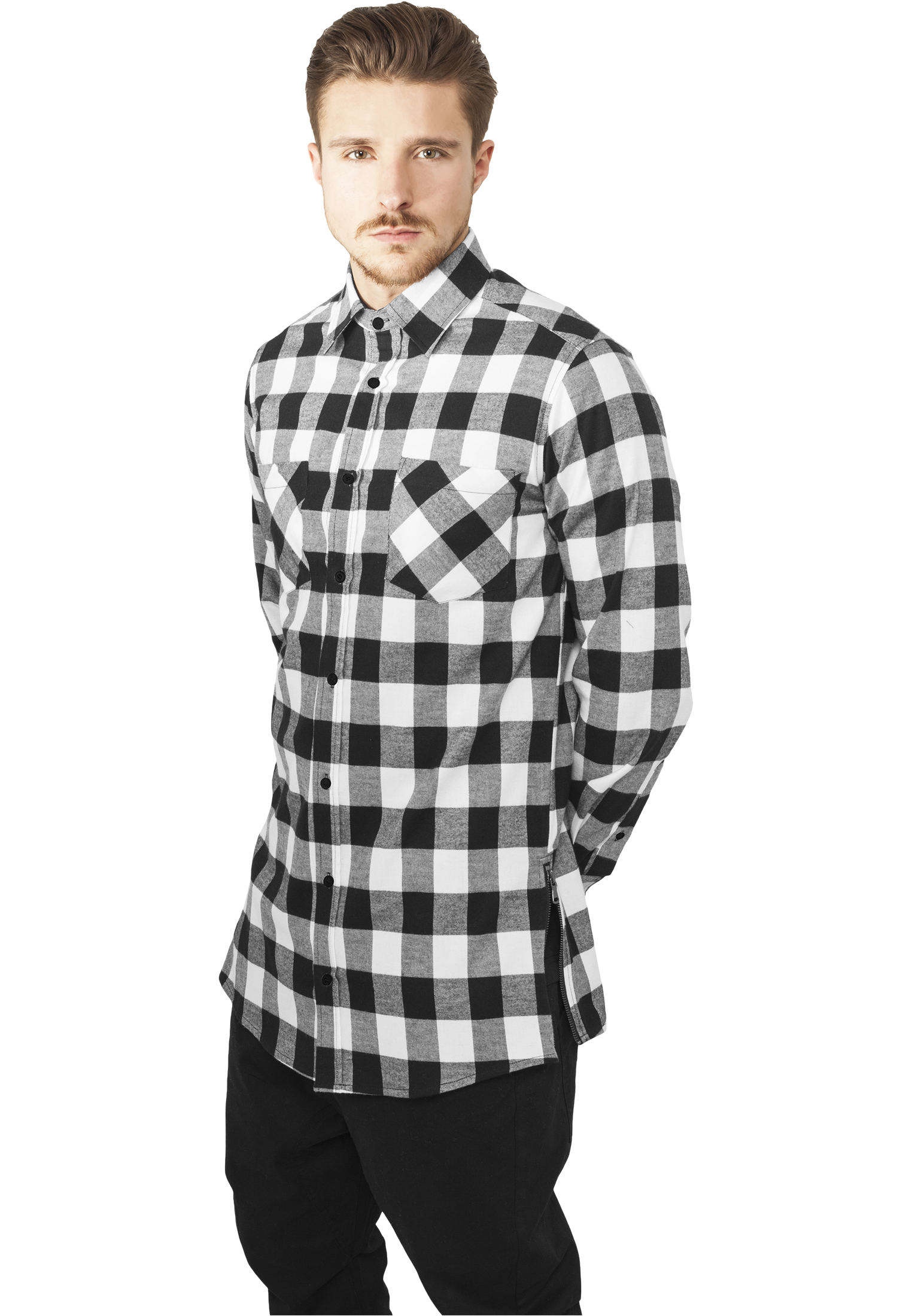 UrbanClassics Side-Zip Long Checked Flanell Shirt
