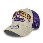 New Era LA Lakers NBA Script 9FORTY E-Frame Trucker Adjustable Cap Cream 60667568