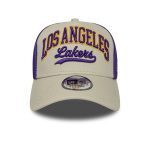 New Era LA Lakers NBA Script 9FORTY E-Frame Trucker Adjustable Cap Cream 60667568 - Image 2