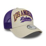 New Era LA Lakers NBA Script 9FORTY E-Frame Trucker Adjustable Cap Cream 60667568 - Image 3