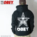 OBEY BOLD STAR EXTRA HEAVY HOOD FLEECE BLACK 112470224 BLK - Image 2