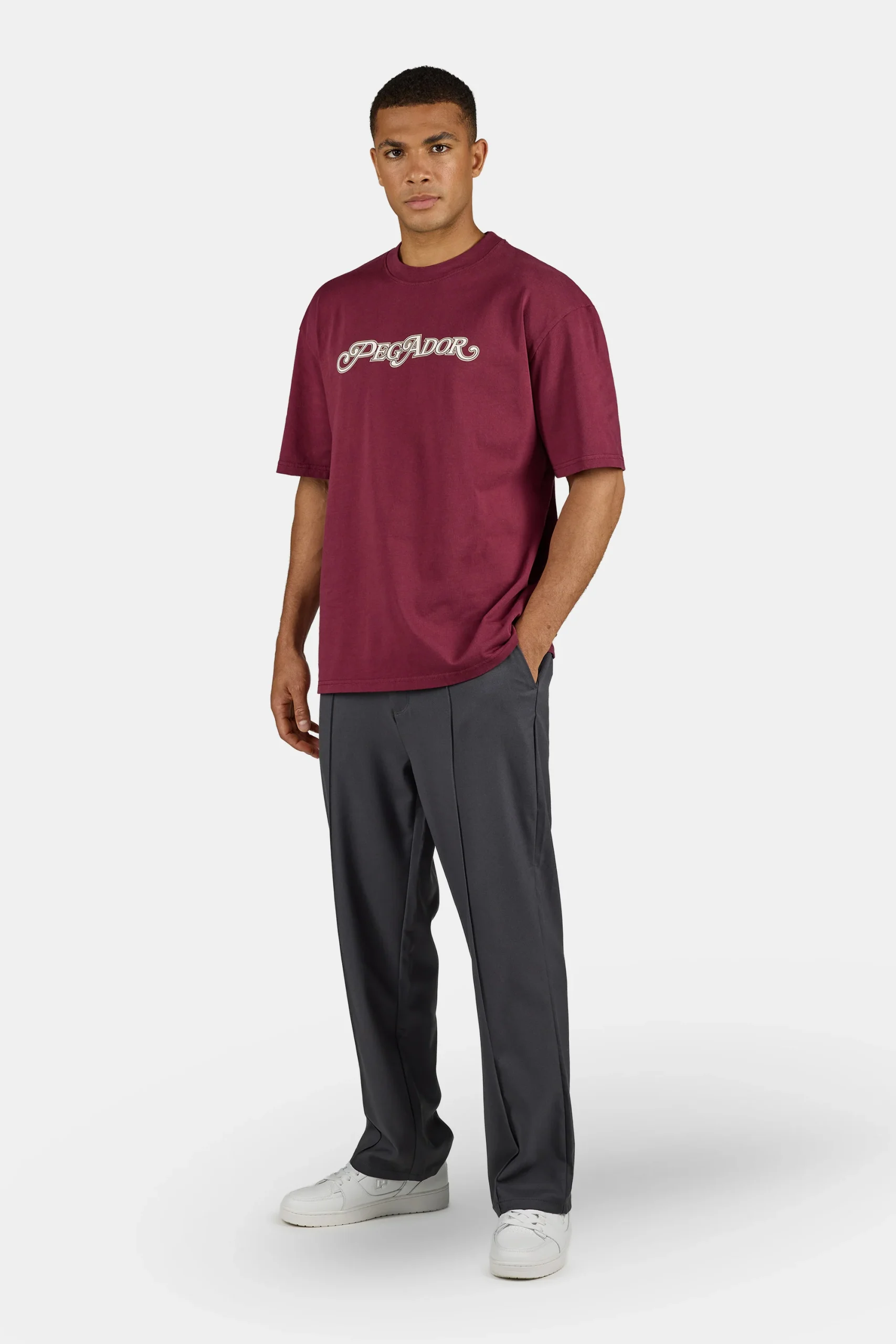 PEGADOR MAGTEN OVERSIZED TEE WASHED MAROON RED PGDR-6312-614 - Image 3