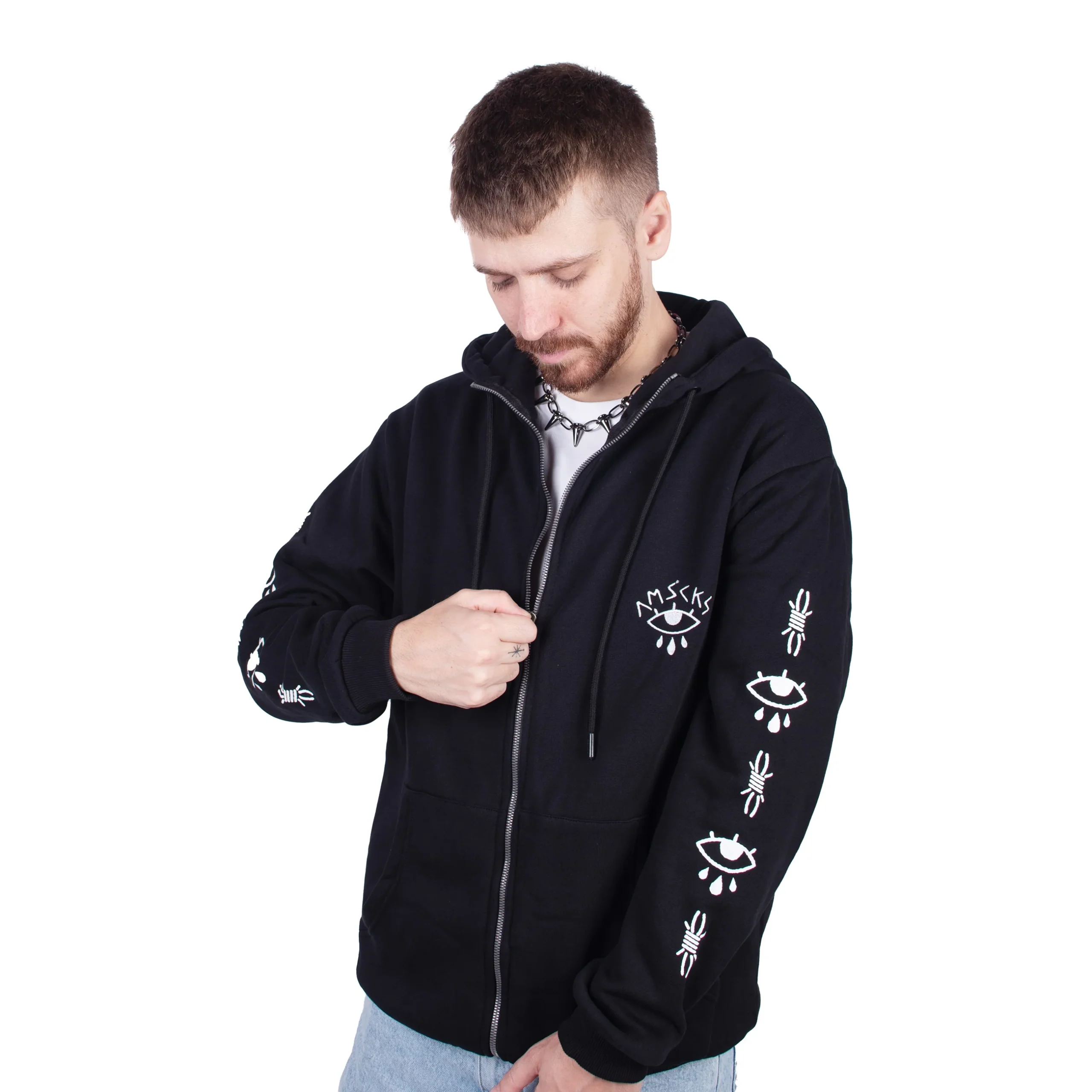 ASG140_DontLookBack_Ecommerce1_Marse_Web AMERICAN SOCKS Don't Look Back Zip Hoodie Black ASG140 - Image 1