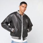 KARL KANI WESTERN PU LEATHER COLLEGE JACKET BLACK KM253-049-1