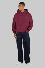 Pegador Pike Oversized Hoodie Washed Maroon Red Stone PGDR-6322-614/097 - Image 5