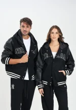 New Era New Era Black Hooded Varsity Jacket 60684379 - Image 9